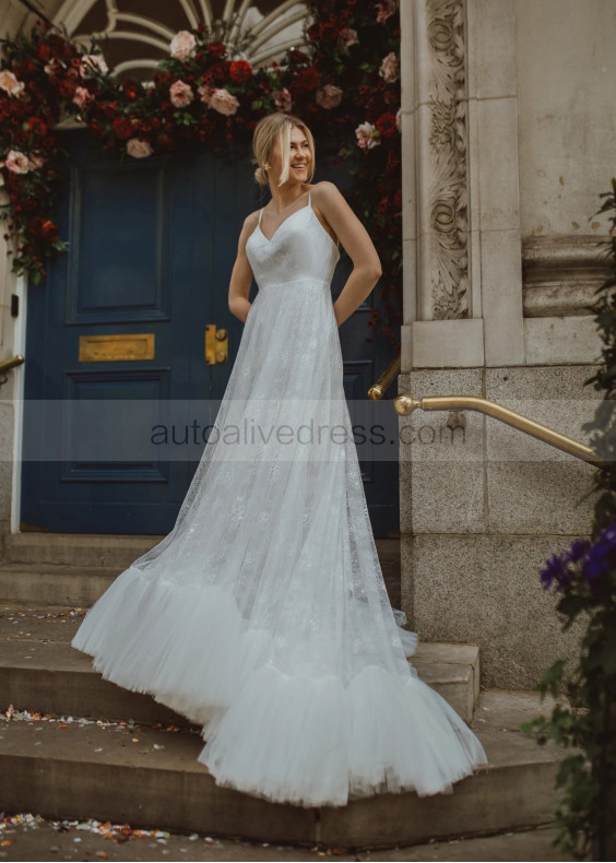 Spaghetti Straps Ivory Lace Tulle Graceful Wedding Dress